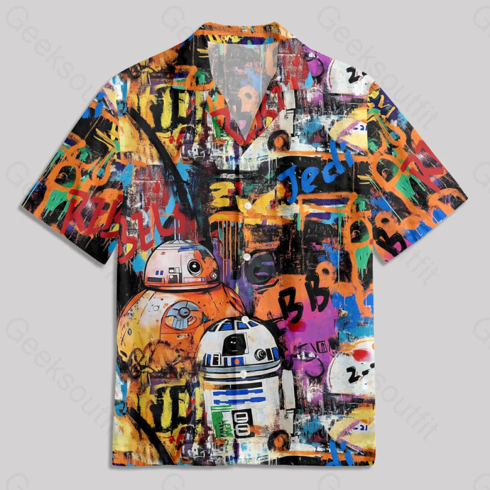R2-D2 Bb-8 Street Graffiti Art Button Up Pocket Shirt Hawaiian / S Bus657 Yc