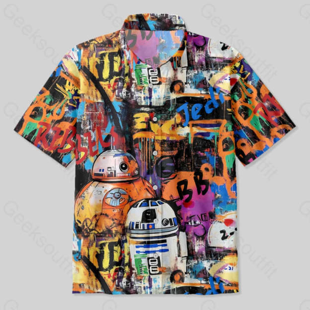 R2-D2 Bb-8 Street Graffiti Art Button Up Pocket Shirt Up / S Bus657 Yc