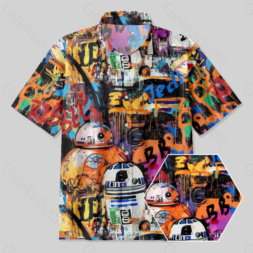 R2-D2 Bb-8 Street Graffiti Art Button Up Pocket Shirt Yc