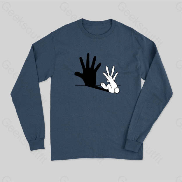 Rabbit Hand Shadow Funny T-Shirt Navy / S
