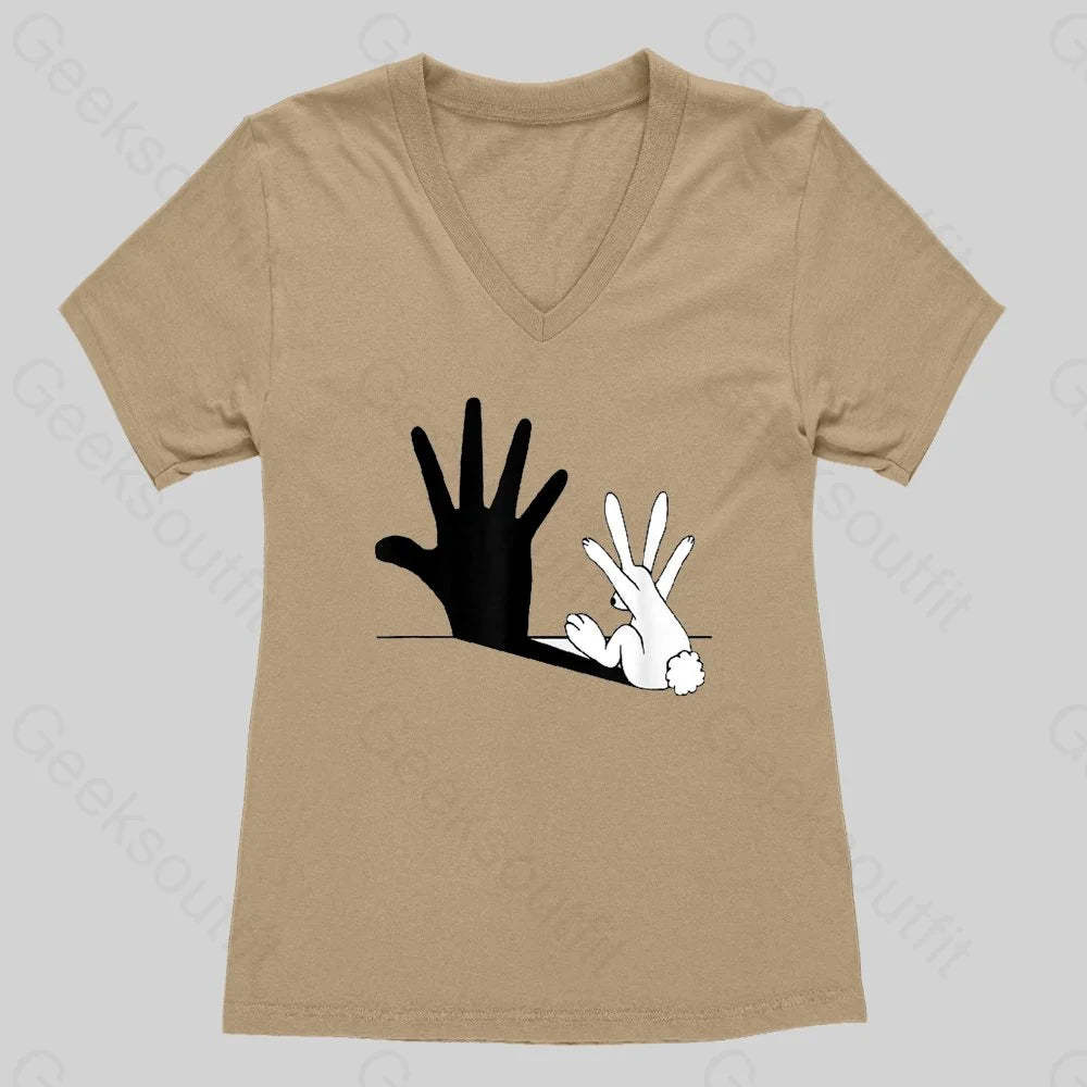 Rabbit Hand Shadow Funny Women's V-Neck T-shirt - Geeksoutfit