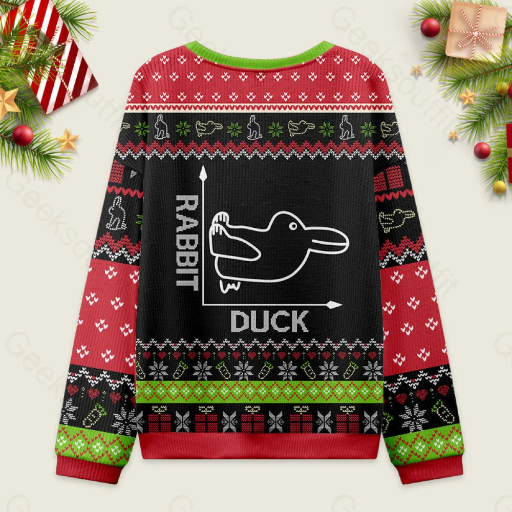 Rabbit Or Duck Funny Black Ugly Christmas Sweater