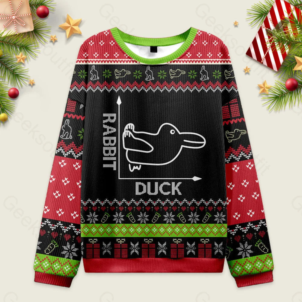 Rabbit Or Duck Funny Black Ugly Christmas Sweater Men??s Style-S