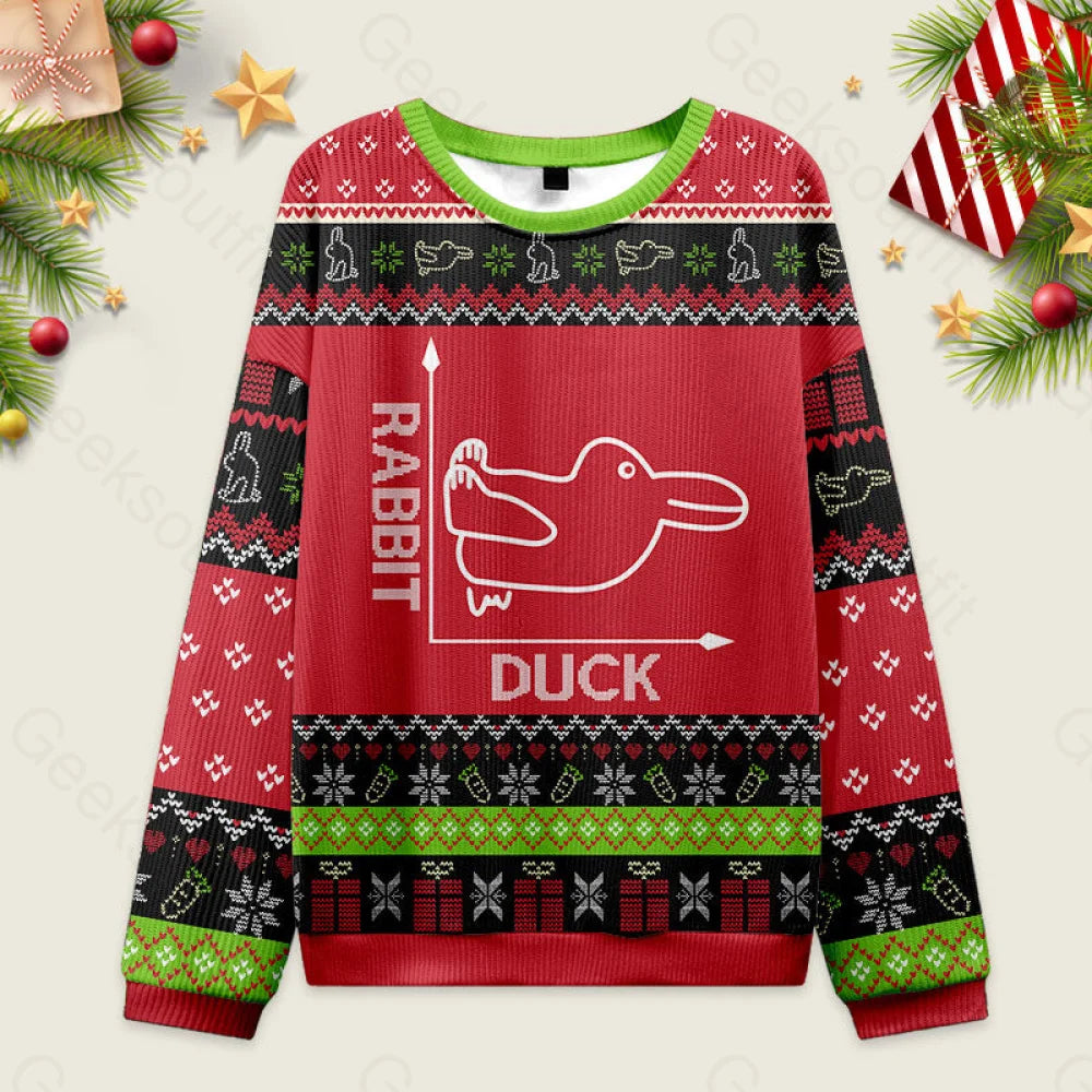 Rabbit Or Duck Funny Red Ugly Christmas Sweater Men??s Style-S