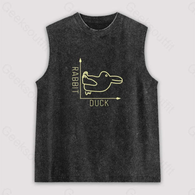 Rabbit Or Duck Unisex Washed Tank Black / S