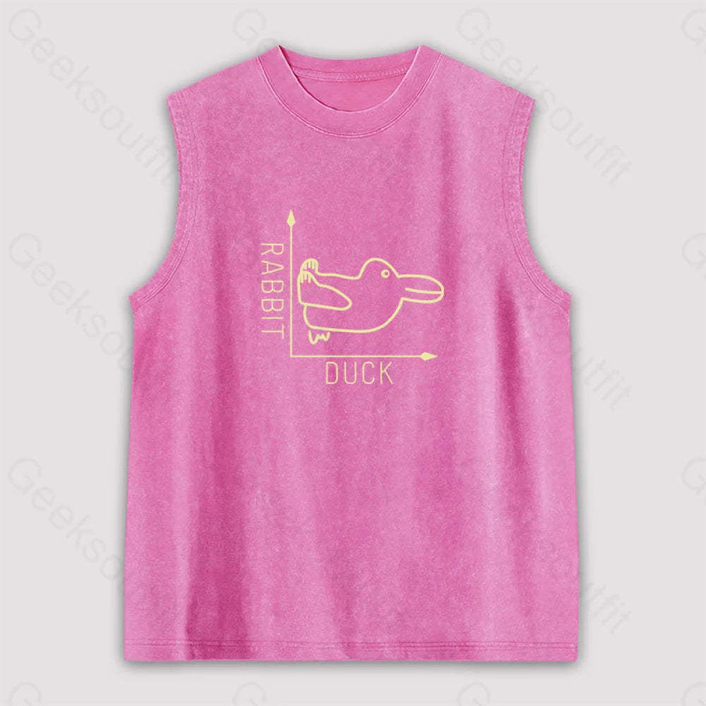 Rabbit Or Duck Unisex Washed Tank Pink / S