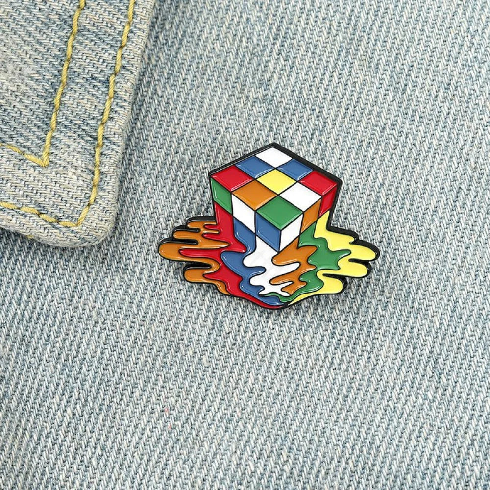 Rainbow Abstraction Melted Cube Enamel Pins - Geeksoutfit