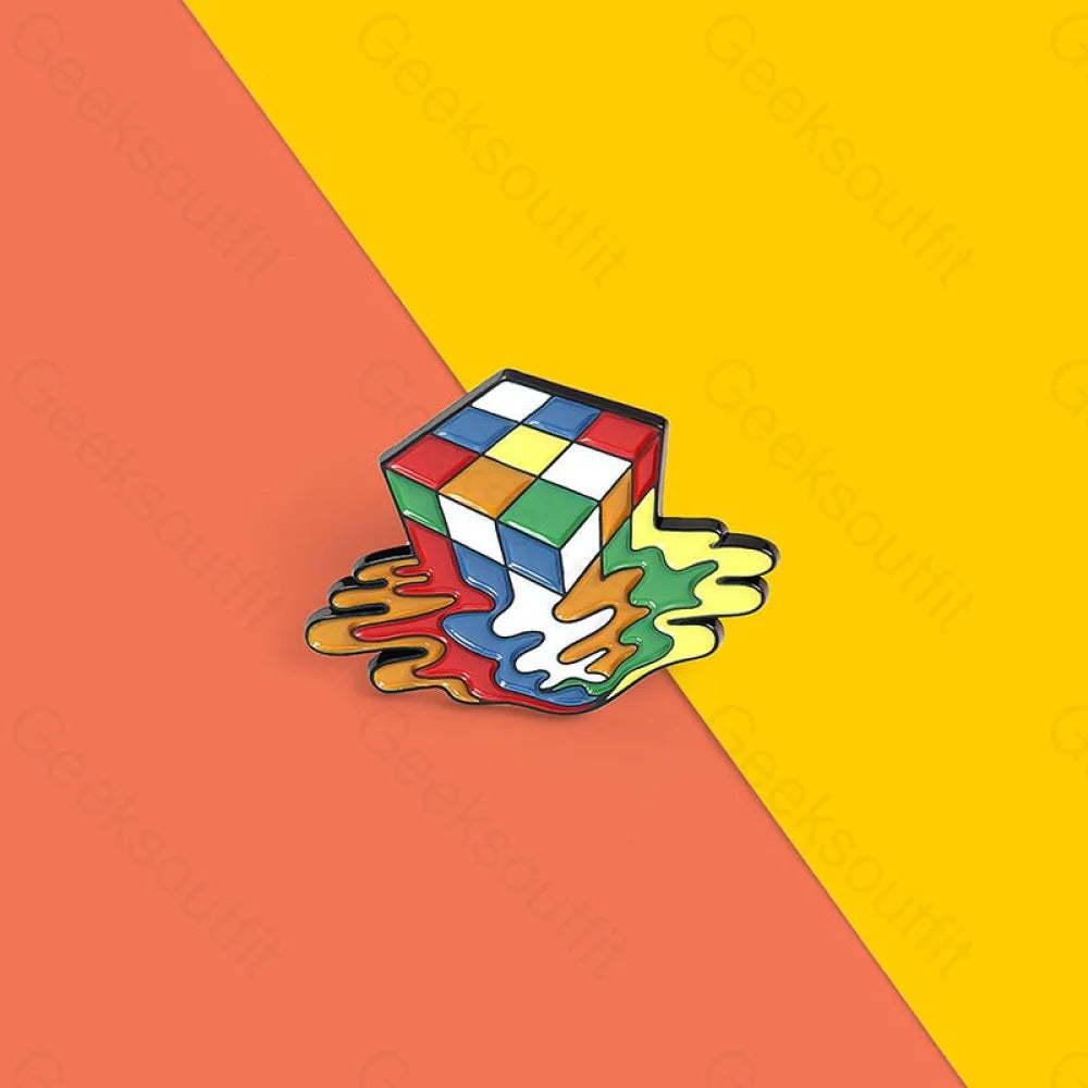 Rainbow Abstraction Melted Cube Enamel Pins - Geeksoutfit