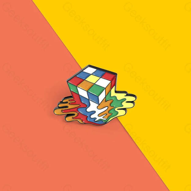 Rainbow Abstraction Melted Cube Enamel Pins - Geeksoutfit