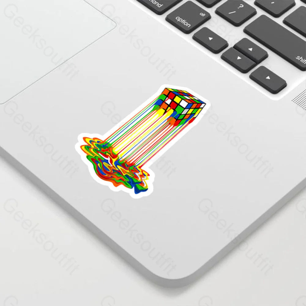 Rainbow Abstraction Melted Rubix Cube Geek Sticker