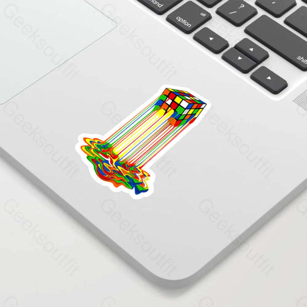 Rainbow Abstraction Melted Rubix Cube Geek Sticker