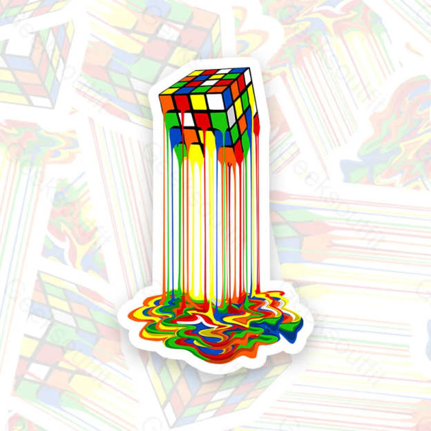 Rainbow Abstraction Melted Rubix Cube Geek Sticker 6Cm
