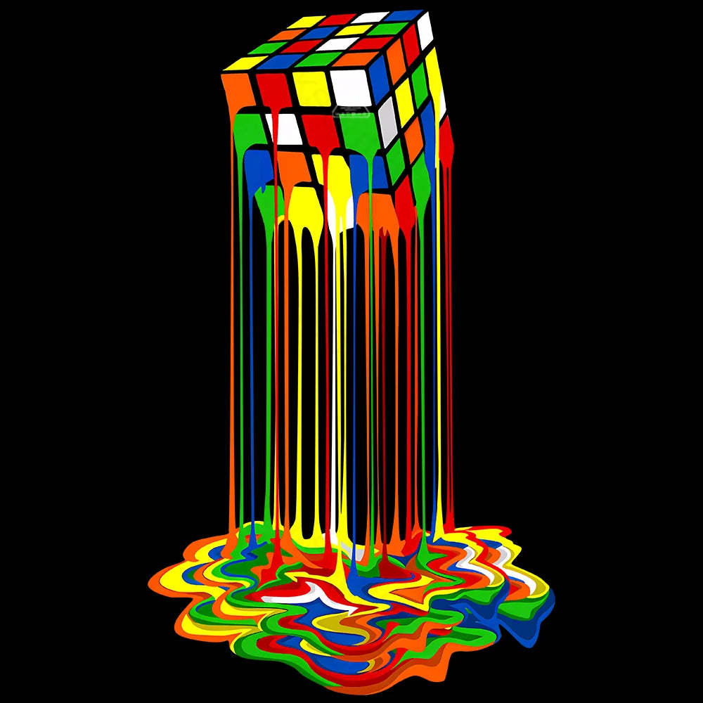 Rainbow Abstraction Melted Rubix Cube Geek T-Shirt