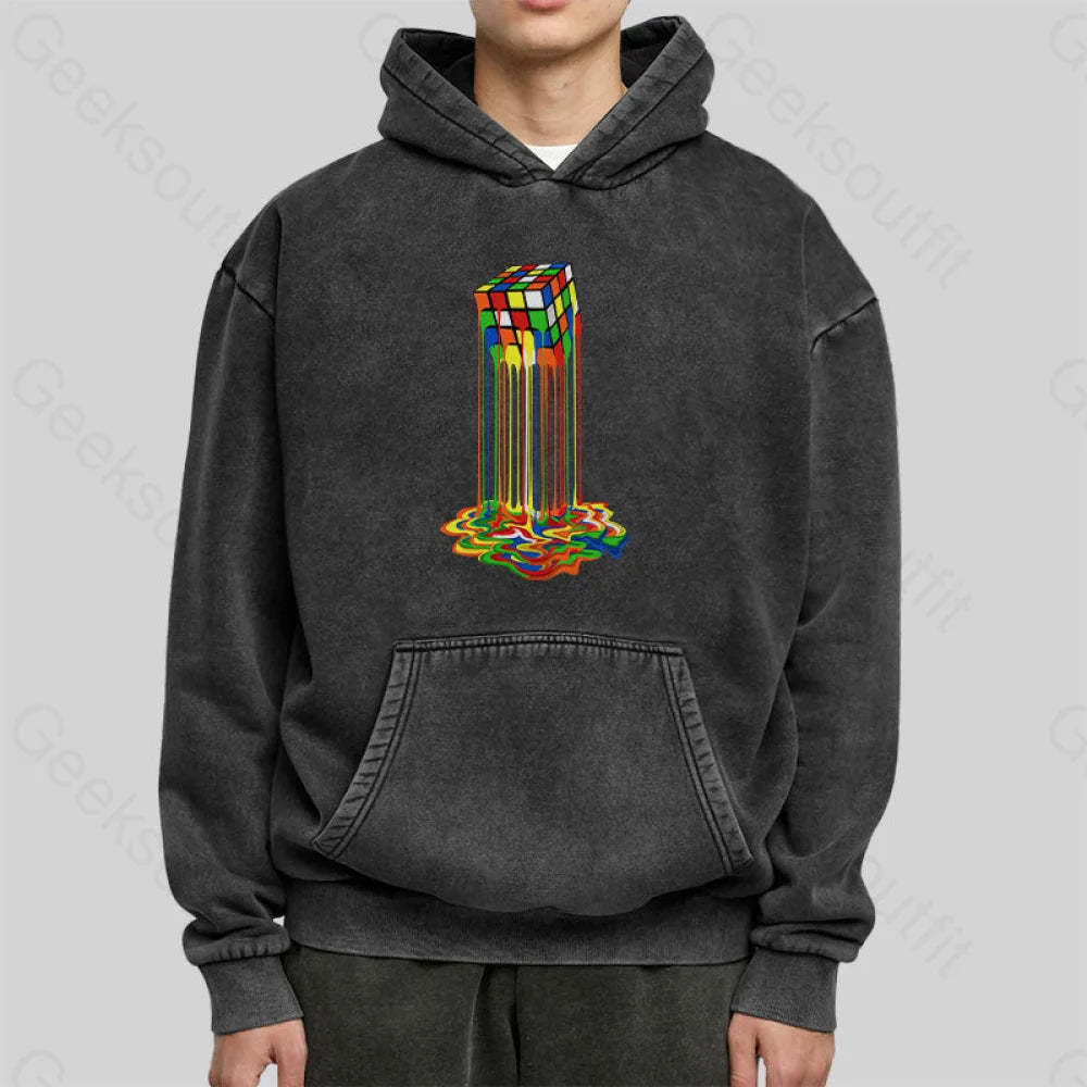 Rainbow Abstraction Melted Rubix Cube Washed Hoodie