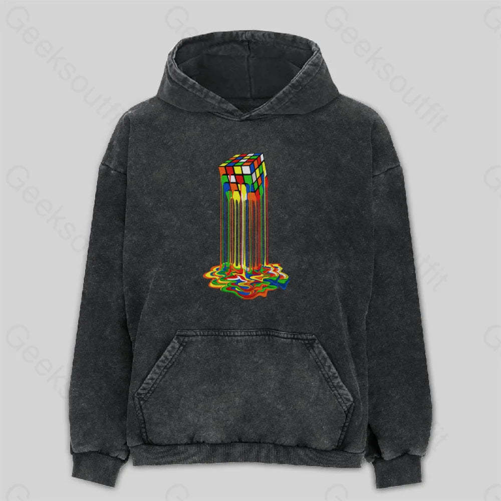 Rainbow Abstraction Melted Rubix Cube Washed Hoodie M