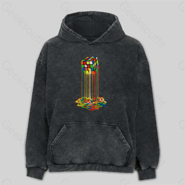 Rainbow Abstraction Melted Rubix Cube Washed Hoodie M