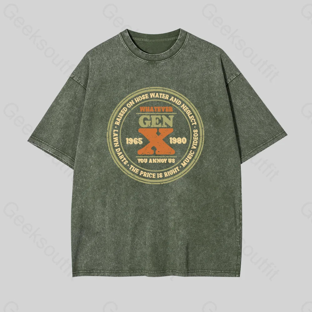 Raised On Hose Water And Neglect Geek Washed T-Shirt Armygreen / S
