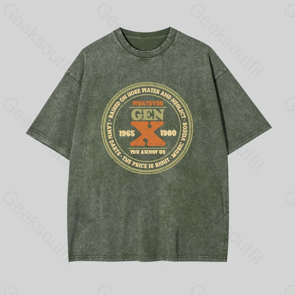 Raised On Hose Water And Neglect Geek Washed T-Shirt Armygreen / S