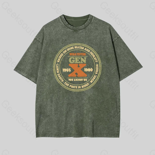 Raised On Hose Water And Neglect Geek Washed T-Shirt Armygreen / S