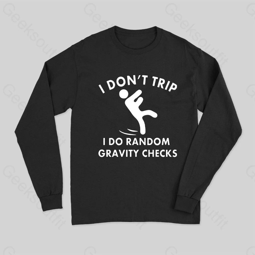 Random Gravity Checks Funny Long Sleeve T-Shirt Black / S
