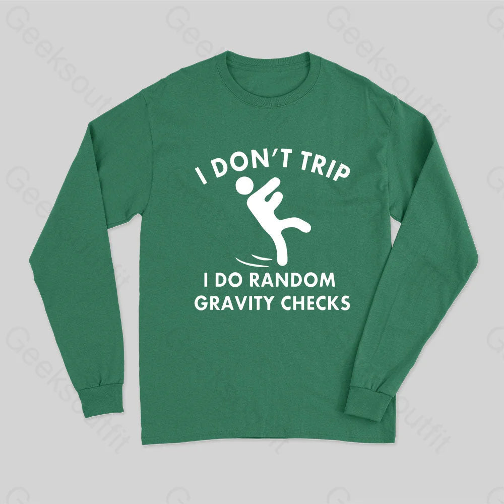 Random Gravity Checks Funny Long Sleeve T-Shirt Green / S