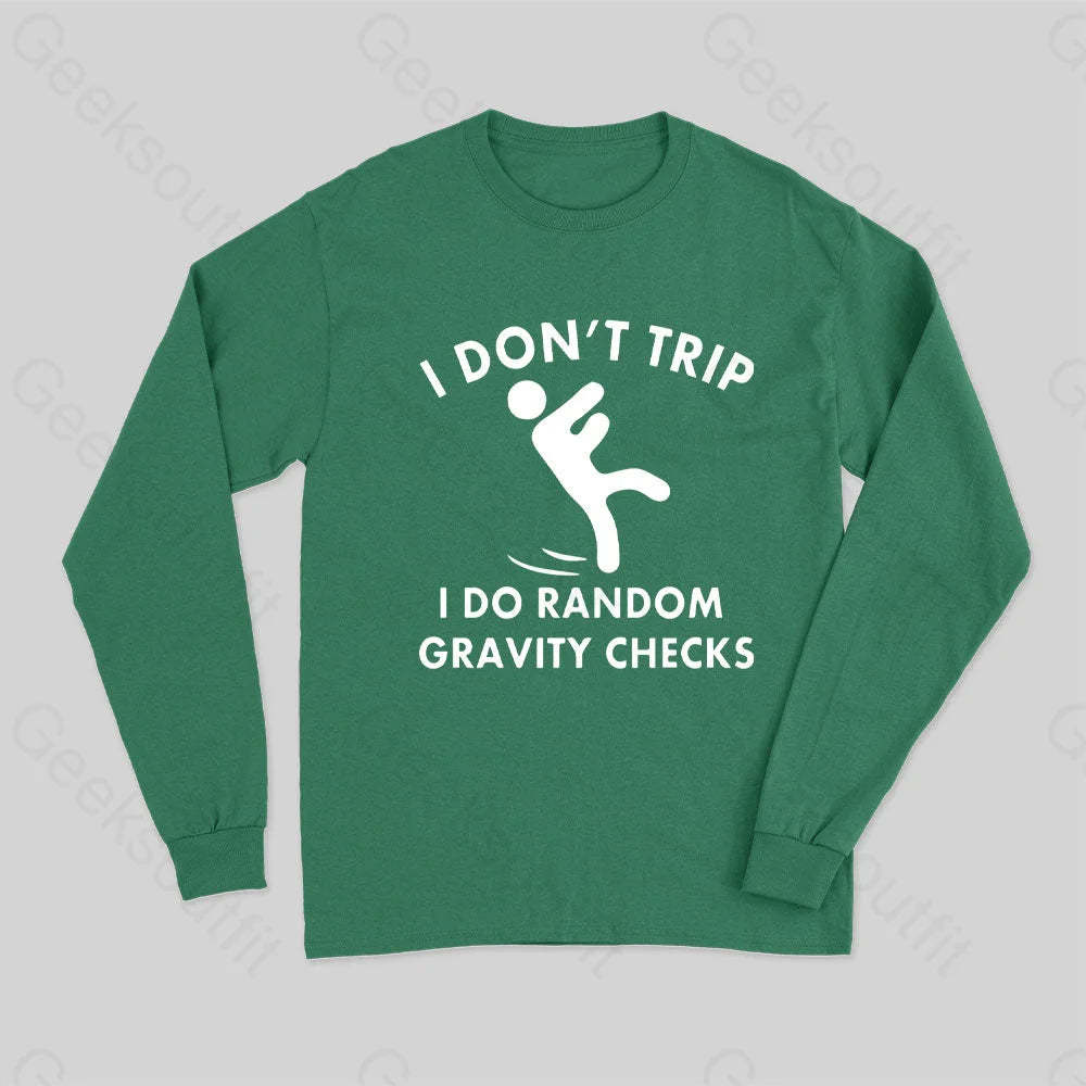 Random Gravity Checks Funny Long Sleeve T-Shirt Green / S
