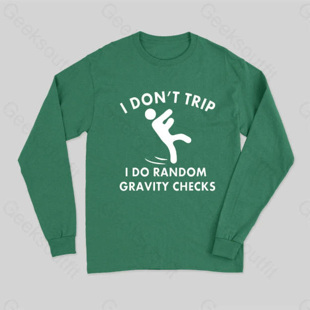 Random Gravity Checks Funny Long Sleeve T-Shirt Green / S