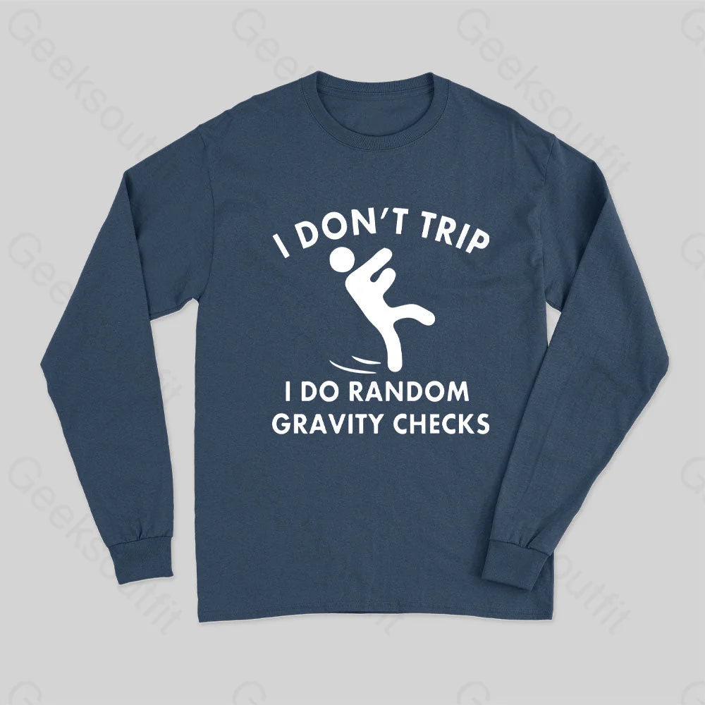 Random Gravity Checks Funny Long Sleeve T-Shirt Navy / S