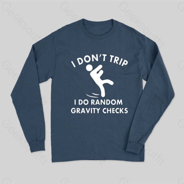Random Gravity Checks Funny Long Sleeve T-Shirt Navy / S