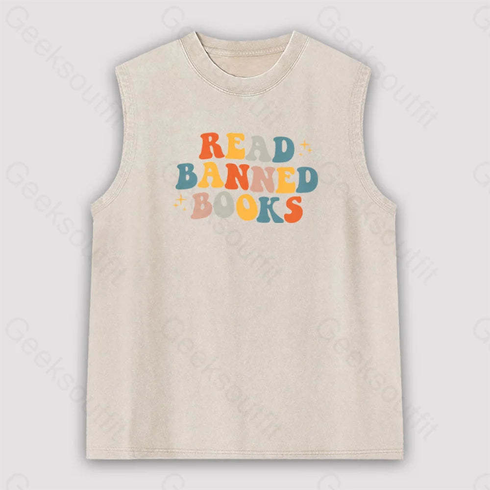 Read Banned Books Unisex Washed Tank Apricot / S