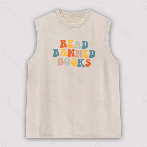 Read Banned Books Unisex Washed Tank Apricot / S