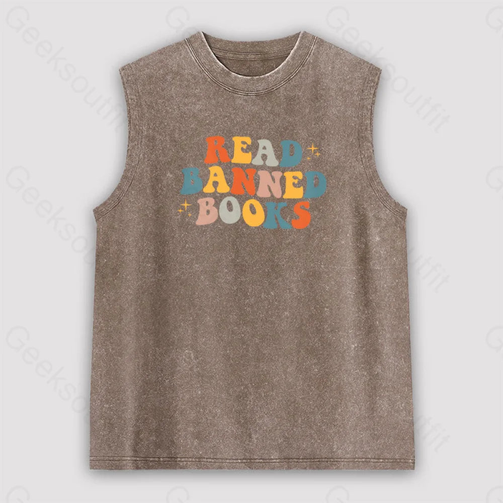 Read Banned Books Unisex Washed Tank Brown / S