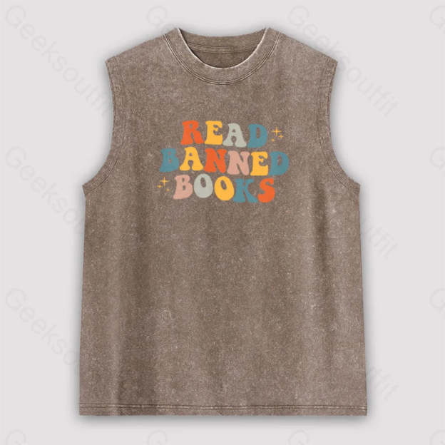Read Banned Books Unisex Washed Tank Brown / S
