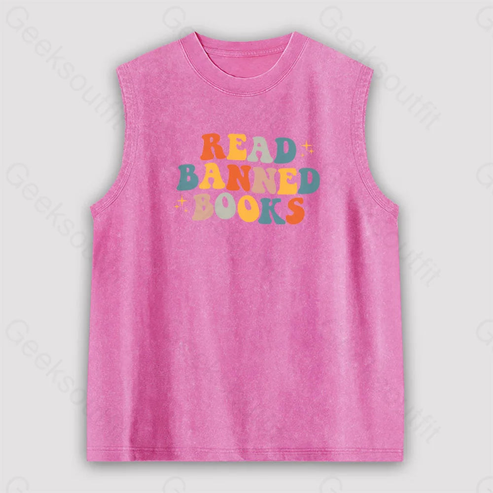 Read Banned Books Unisex Washed Tank Pink / S