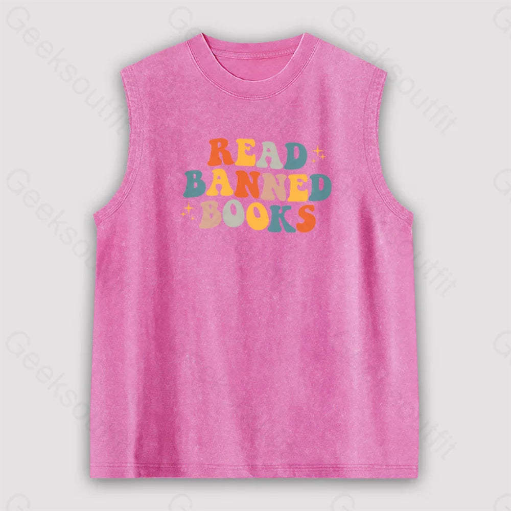 Read Banned Books Unisex Washed Tank Pink / S