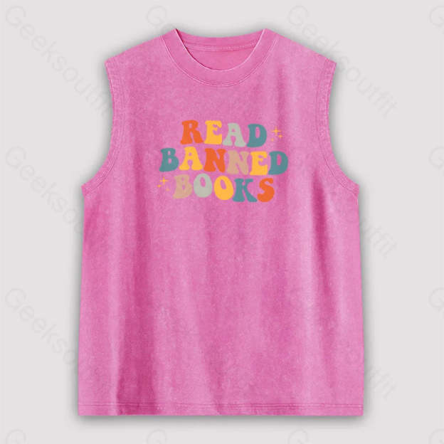 Read Banned Books Unisex Washed Tank Pink / S