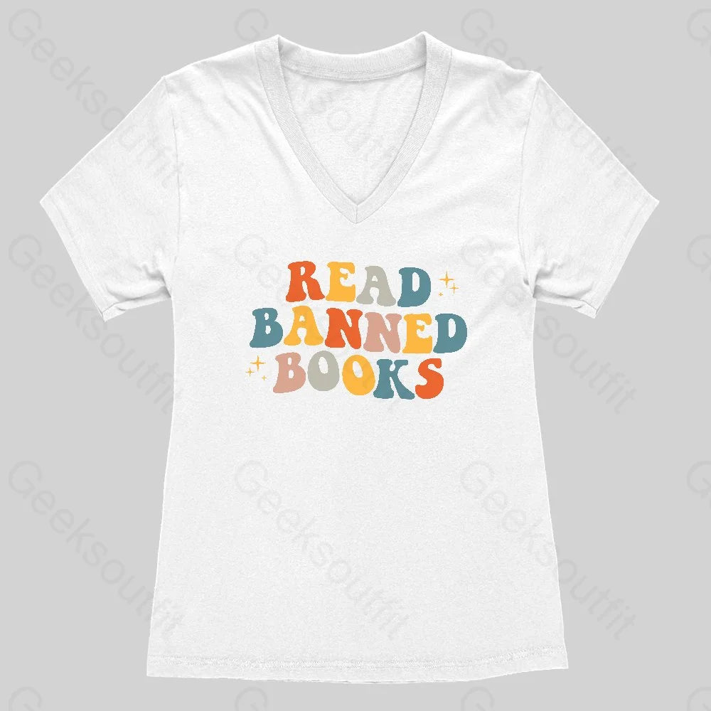 READ BANNED BOOKS Women's V-Neck T-shirt - Geeksoutfit