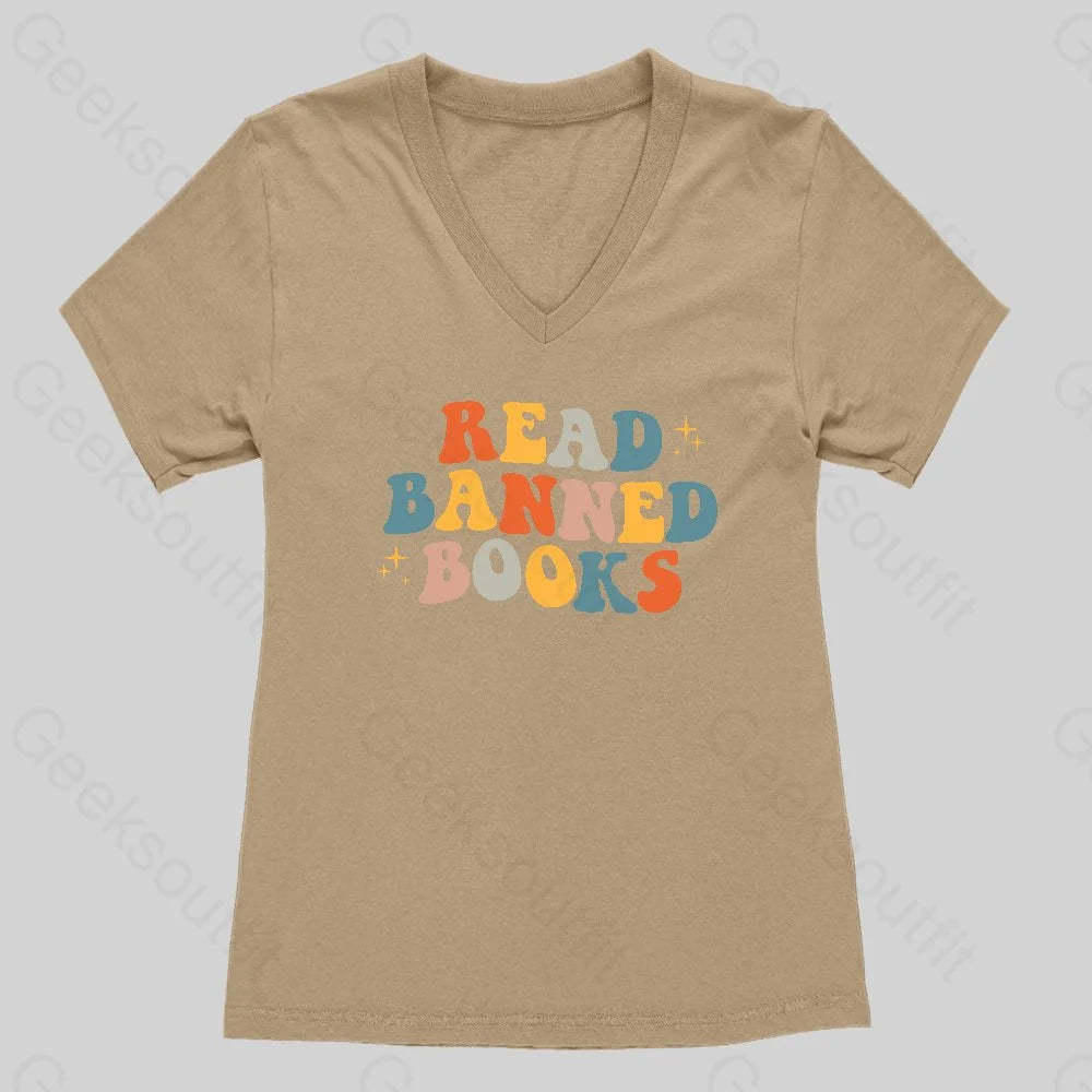 READ BANNED BOOKS Women's V-Neck T-shirt - Geeksoutfit