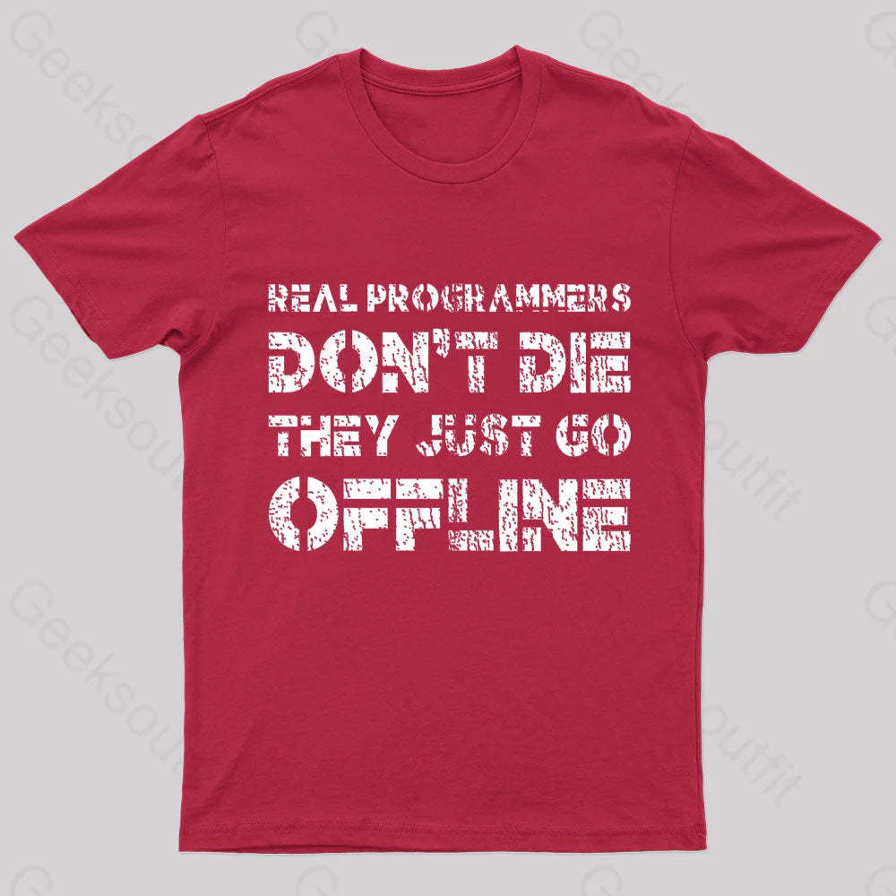 Real Programmers Don’t Die Nerd T-Shirt Red / S