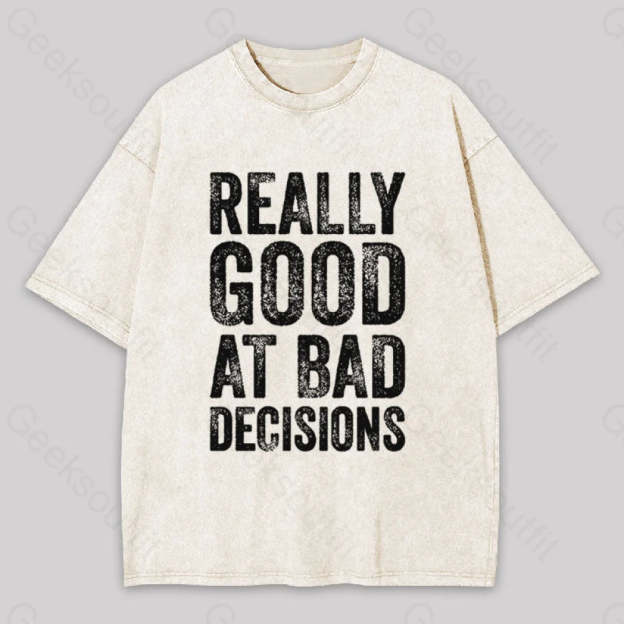 Really Good At Bad Decisions Geek Washed T-Shirt Apricot / S