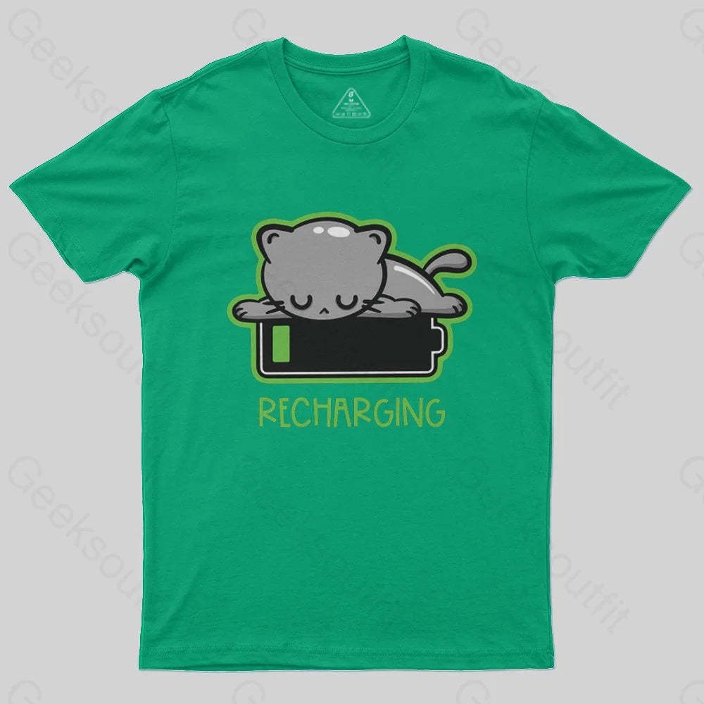 Recharging Cat T-Shirt - Geeksoutfit