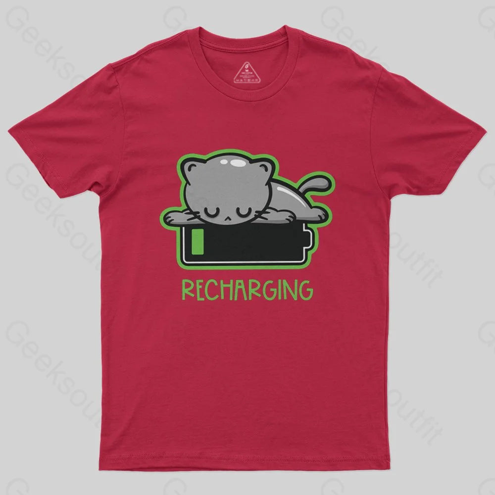 Recharging Cat T-Shirt - Geeksoutfit
