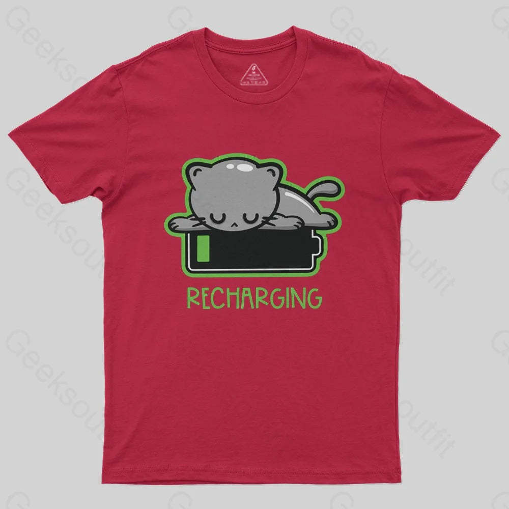 Recharging Cat T-Shirt - Geeksoutfit