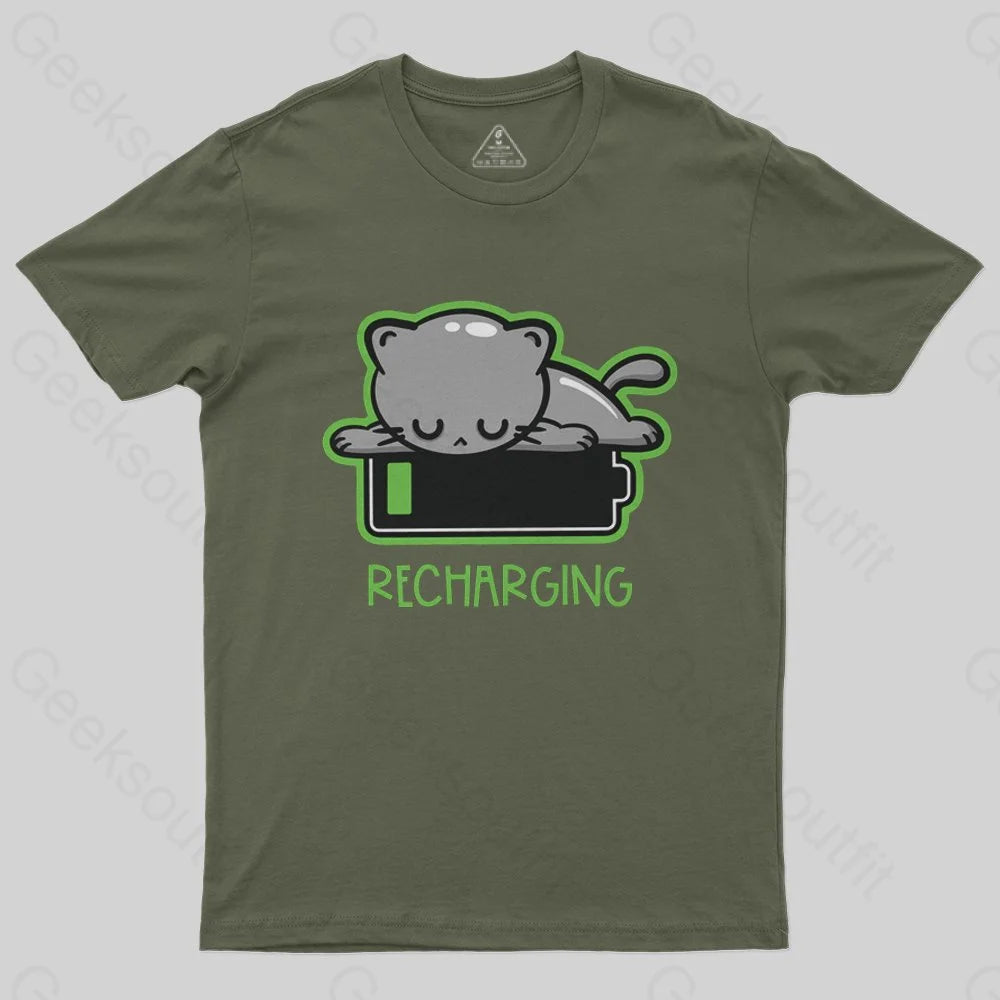 Recharging Cat T-Shirt - Geeksoutfit