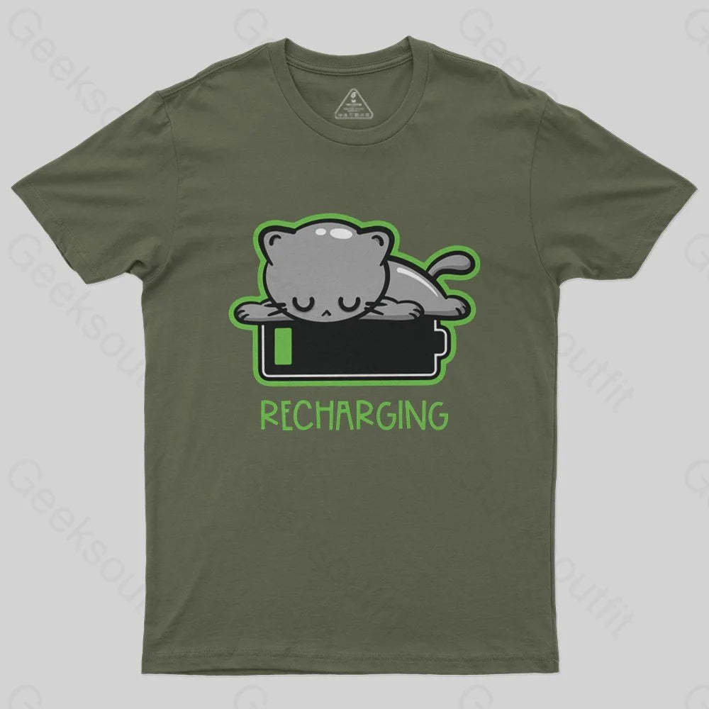 Recharging Cat T-Shirt - Geeksoutfit