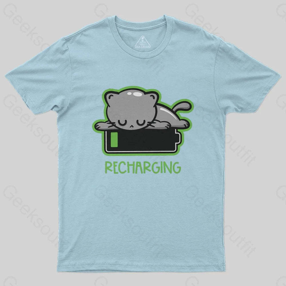 Recharging Cat T-Shirt - Geeksoutfit