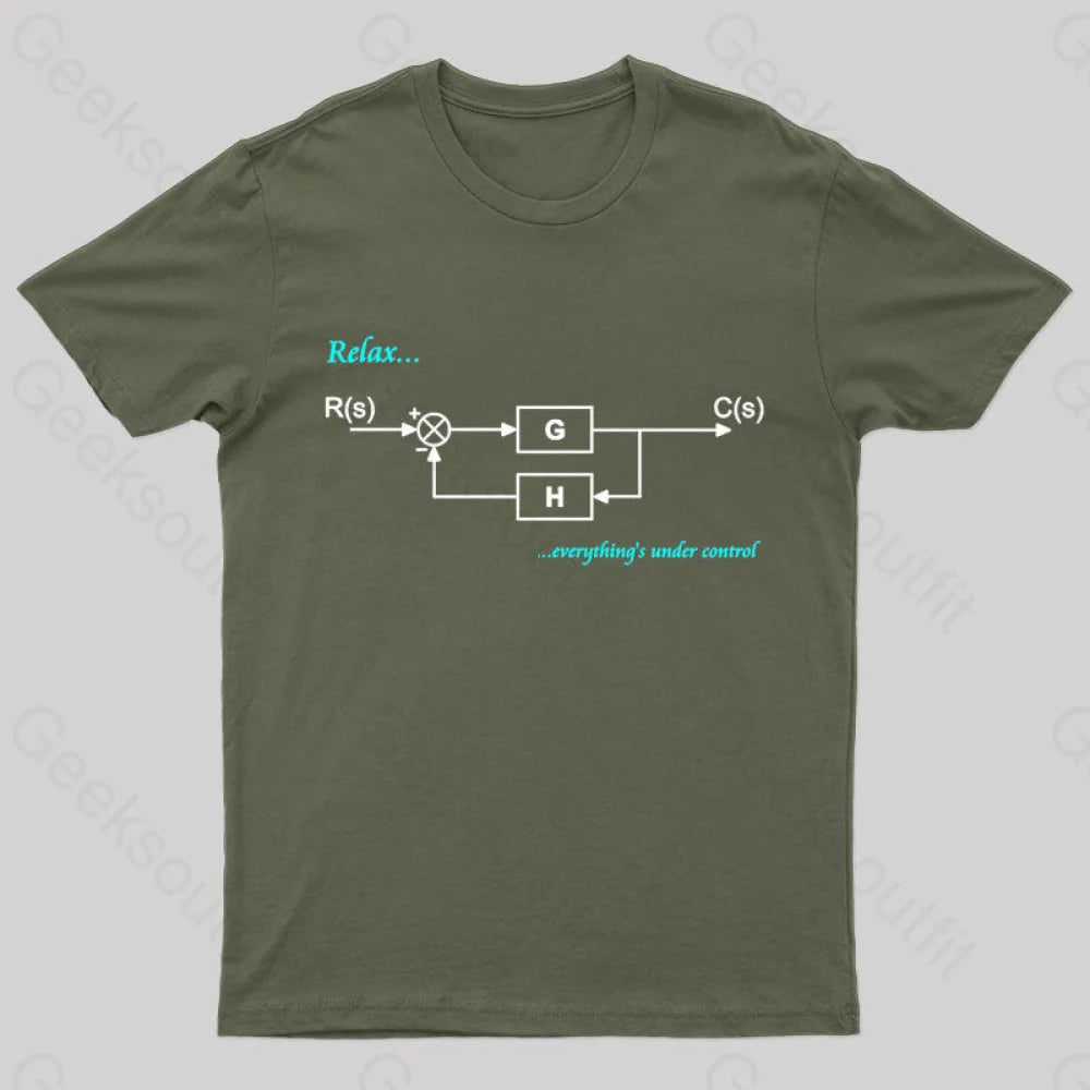 Relax Everything’s Under Control Nerd T-Shirt Army Green / S