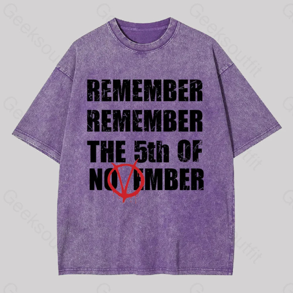 Remember The 5Th Of November V For Vendetta Washed T-Shirt Purple / S Yc