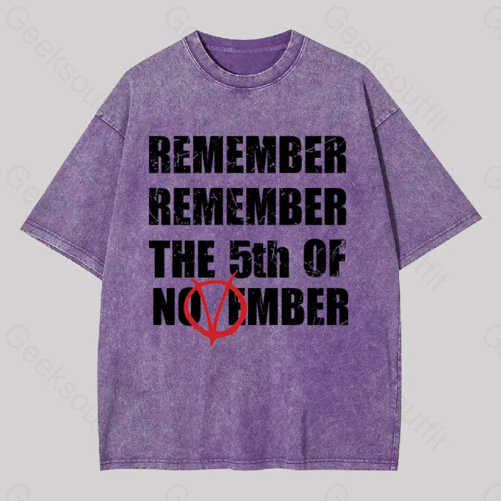 Remember The 5Th Of November V For Vendetta Washed T-Shirt Purple / S Yc