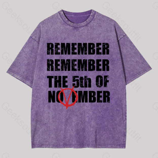 Remember The 5Th Of November V For Vendetta Washed T-Shirt Purple / S Yc